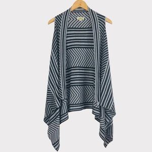 One World Cardigan Medium Asymmetric Striped Sleeveless Open Front